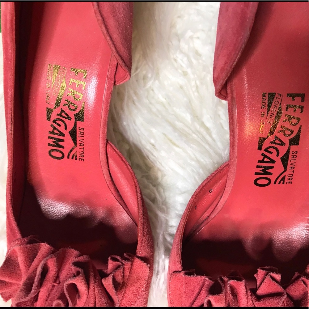 Vintage Salvatore Ferragamo Ruffle Suede Heels - Picture 4 of 5